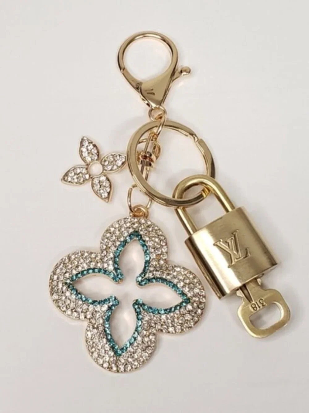 Authentic LV Gold Padlock & Key 🔑 Unbranded Clover Bag Charm / Keychain Combo